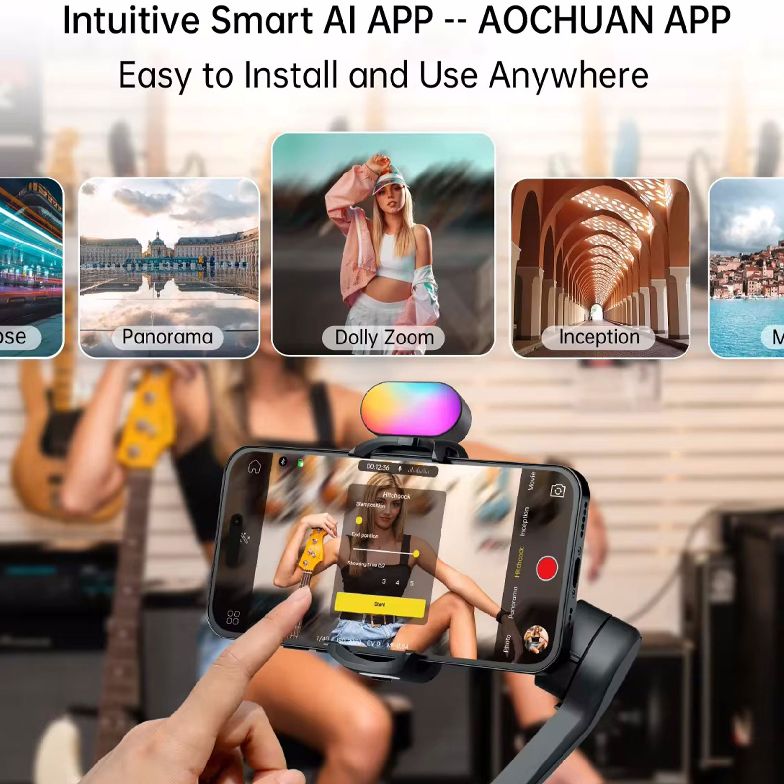 AOCHUAN Smart XE Kit Gimbal Stabilizer for Smartphone iPhone Video Recording Magnetic Fill Light 3-Axis Foldable Android Gimble. 