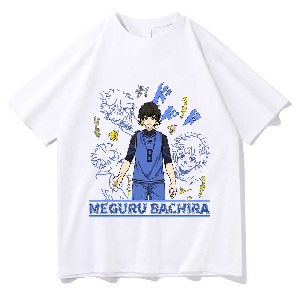 Blue Lock Football MEGURU BACHIRA Cartoon Dzirts Women/men 100% Cotton High Quality T Shirts Fashion T-shirts Short Sleeve Soft