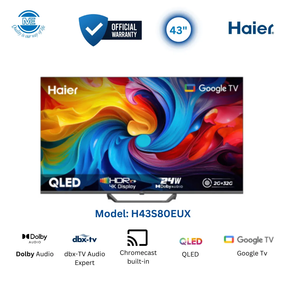 HAIER 43" Smart Outstanding Visuals with 4K QLED HDR10 Supported Google TV With Free Delivery and Official Warranty | H43S80EUX