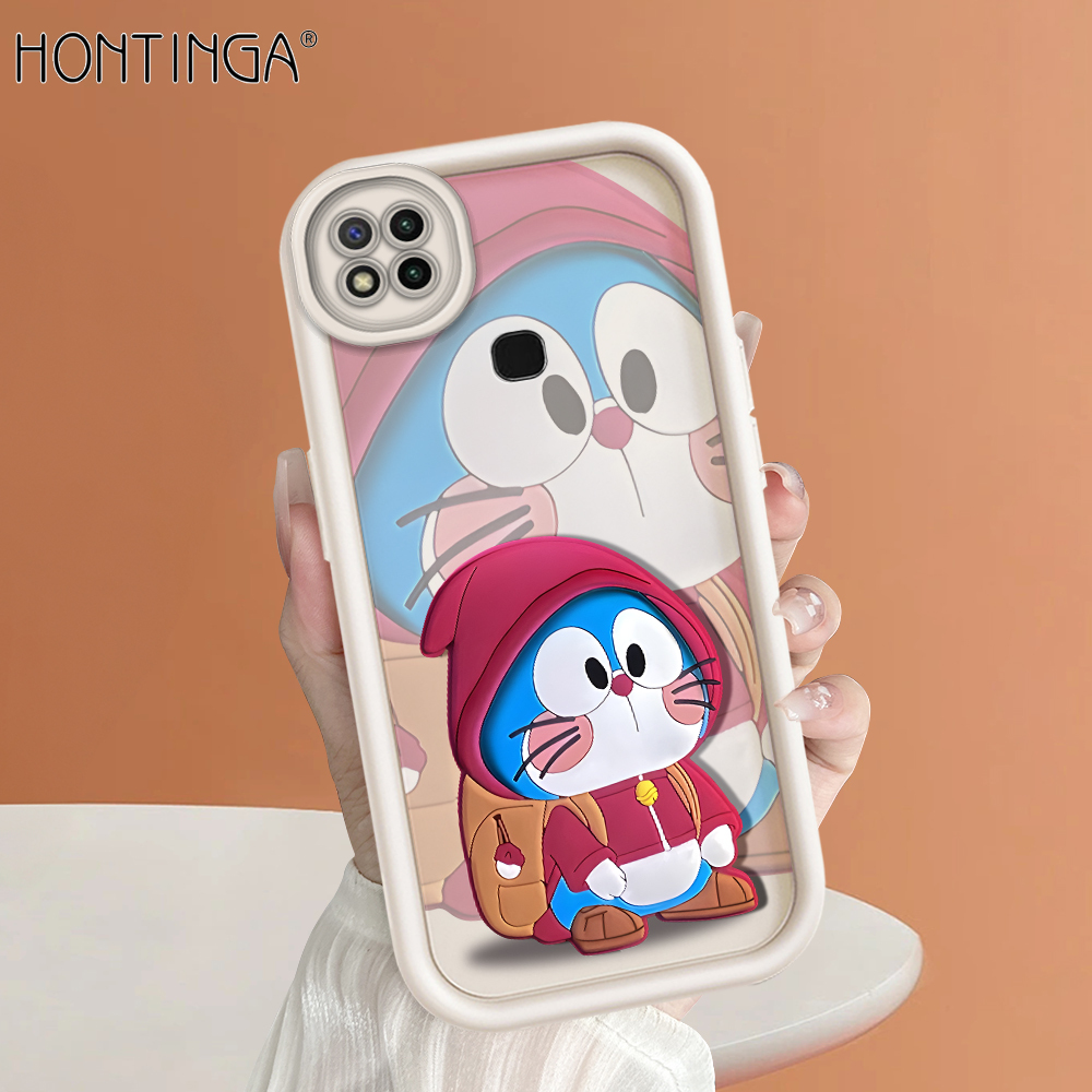 Hontinga for Redmi 9C 10A Back Cover Red Doraemon Pattern Ladder Soft Camera Protection Rubber Phone Case