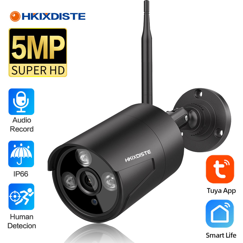 WIFI Tuya Smart Life 5MP IP Camera Security Outdoor Bullet Wireless Surveillance Street Home Motion Detection Cam SD Card Slot