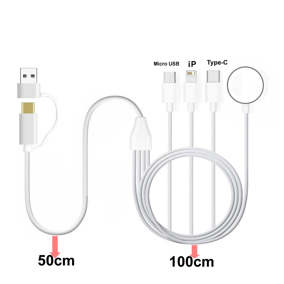 6 in 1 Watch Phone Charger Cable for Iwatch 9 8 7 6 5 4 Ultra Airpods All in 1 Cable for IPhone 15 14 13 Pro Max Type-C More. 