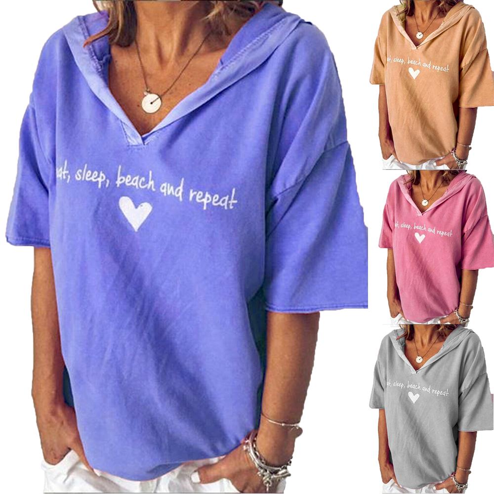 Women Short Sleeve Hoodie Hooded T 