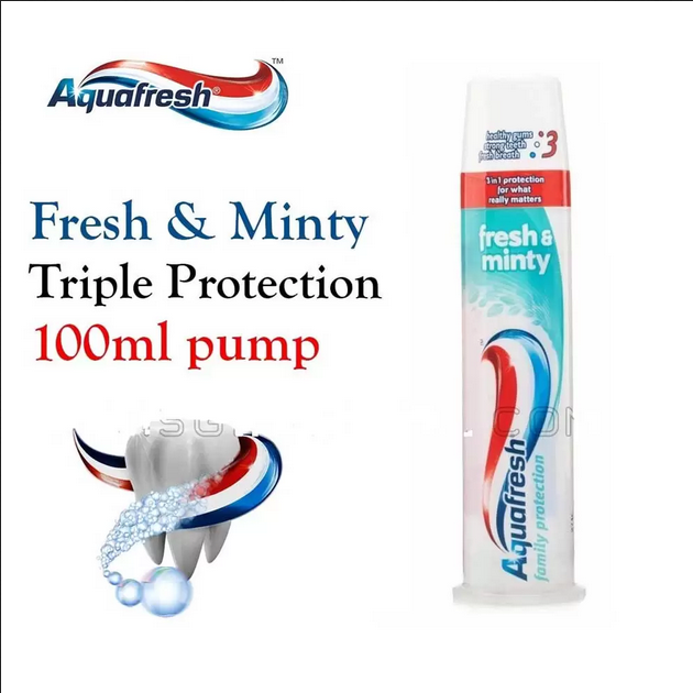 Aquafresh 3 in 1 Fresh & Minty Toothpaste Pump 100ml-UK