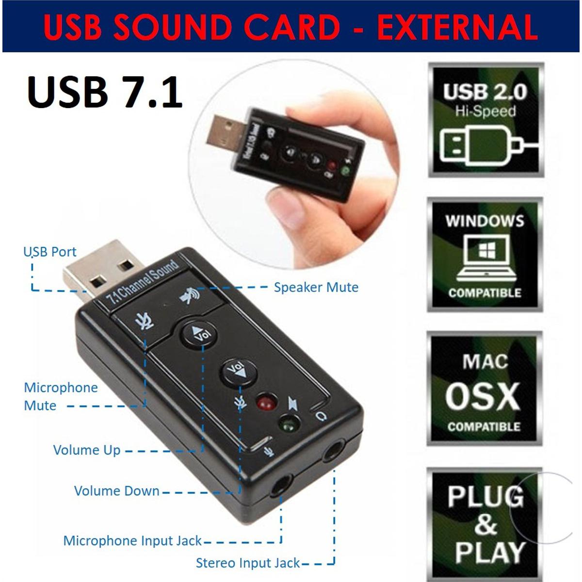 Mini External USB Sound Card 7.1 Ch Channel 3D Audio Adapter with 3.5Mm Headset And Speker Input.