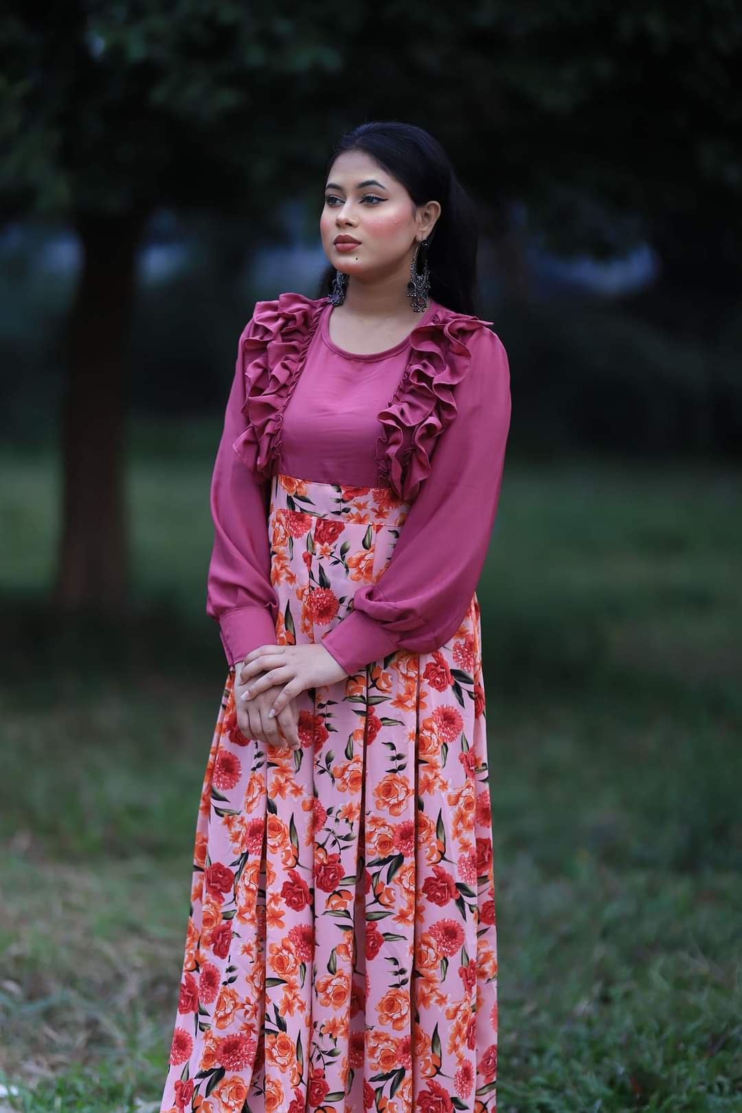 New Gorgeous Stylish and Fashionable Latest Premium Luxury Screen Printed Skirt Linen Alex Georgette Full Sleeve Work Stitched One Piece Dress For Women