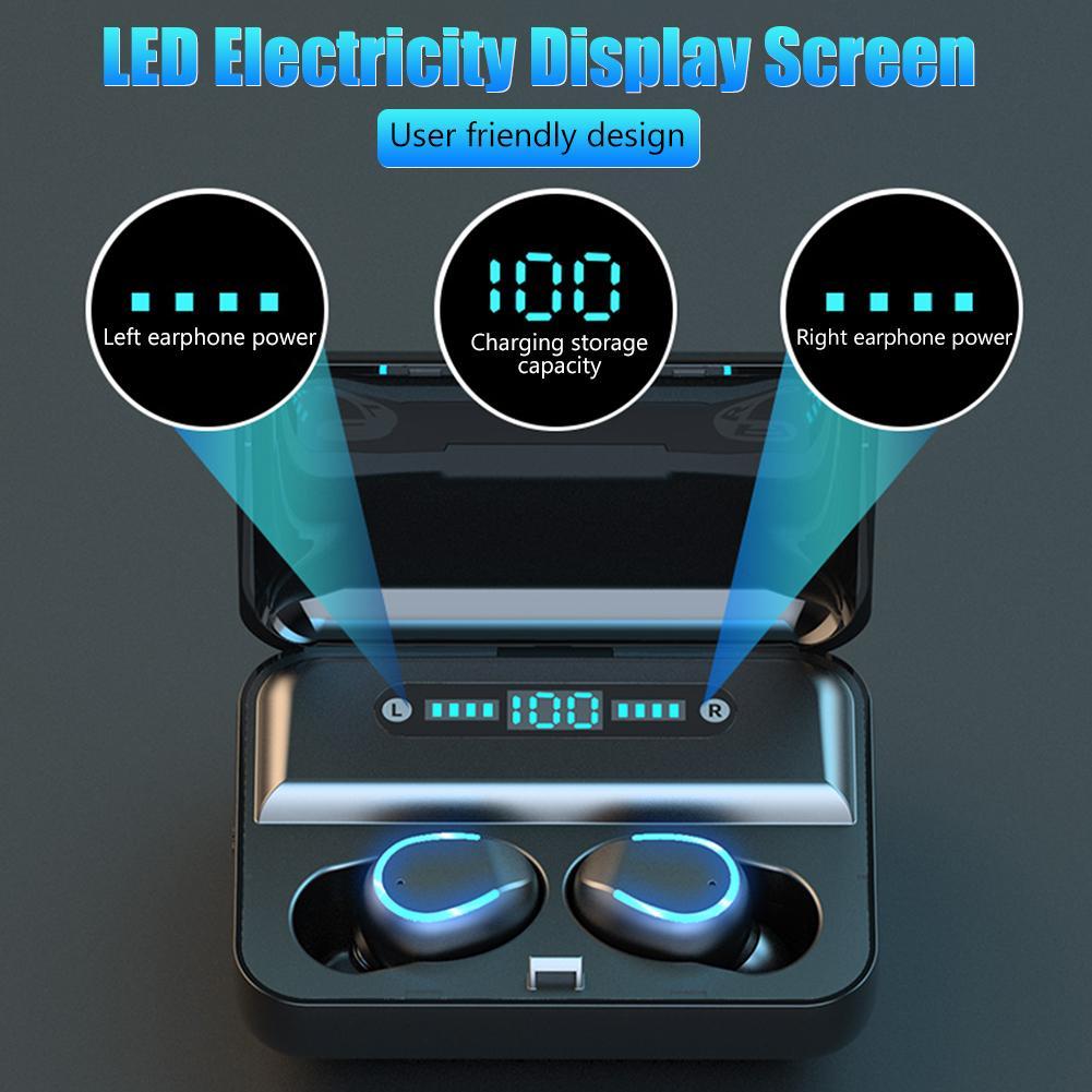F9-5 TWS Bluetooth 5.0 U-Type Earphones with Digital Display Charging Case. 