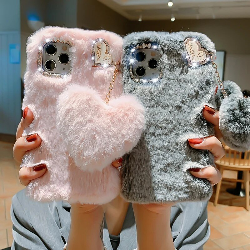 Luxury Plush Rabbit Fur Phone Case For Google Pixel 6 Pro 6A 7 7A 8 Shiny Diamond Lens Frame TPU Back Cover Fundas. 