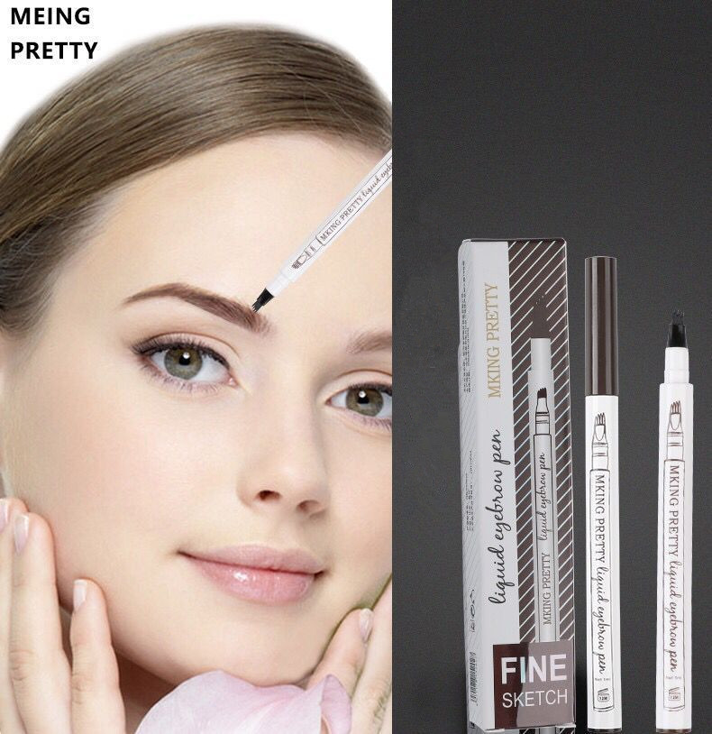 Dark Brown Eyebrow Pencil - Microblading Eyebrow Tattoo Pen for Perfect Brows! Makeup Waterproof 4-Tip Eyebrow Pen with Black Liquid Enhancer for Flawless, Natural-Looking Eyebrows. Cosmetic Tool for Easy, Quick & Long-Lasting Eyebrow Shaping & Enhancemen. 