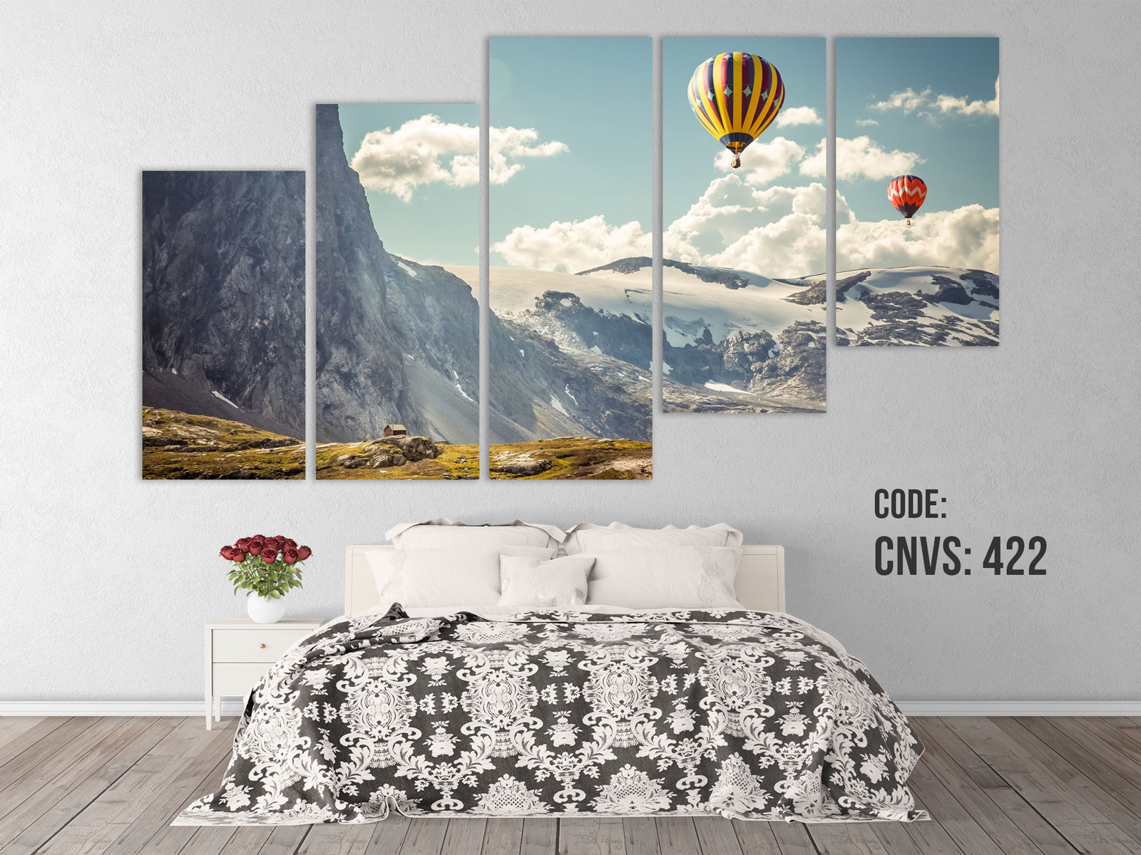 CNVS-422  60″ inch x 36″ inch  Air Ballon Nature And Mountain Wall Canvas Art Prints. 