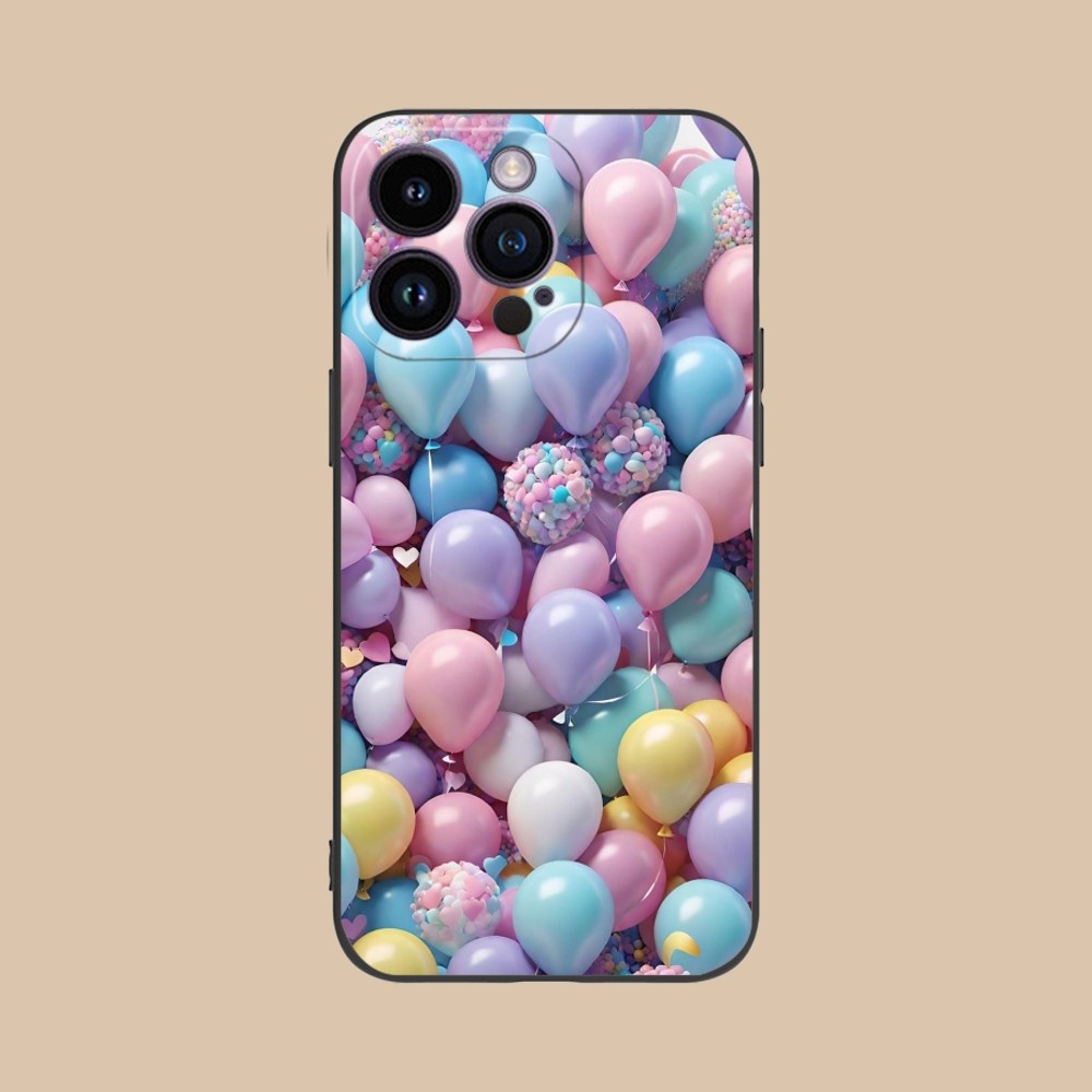 3D Balloon Mobile Cell Phone Case for iPhone 15 14 13 12 11 X XR XS 8 7 Pro Max Plus Mini Black Soft Phone Cover Funda. 