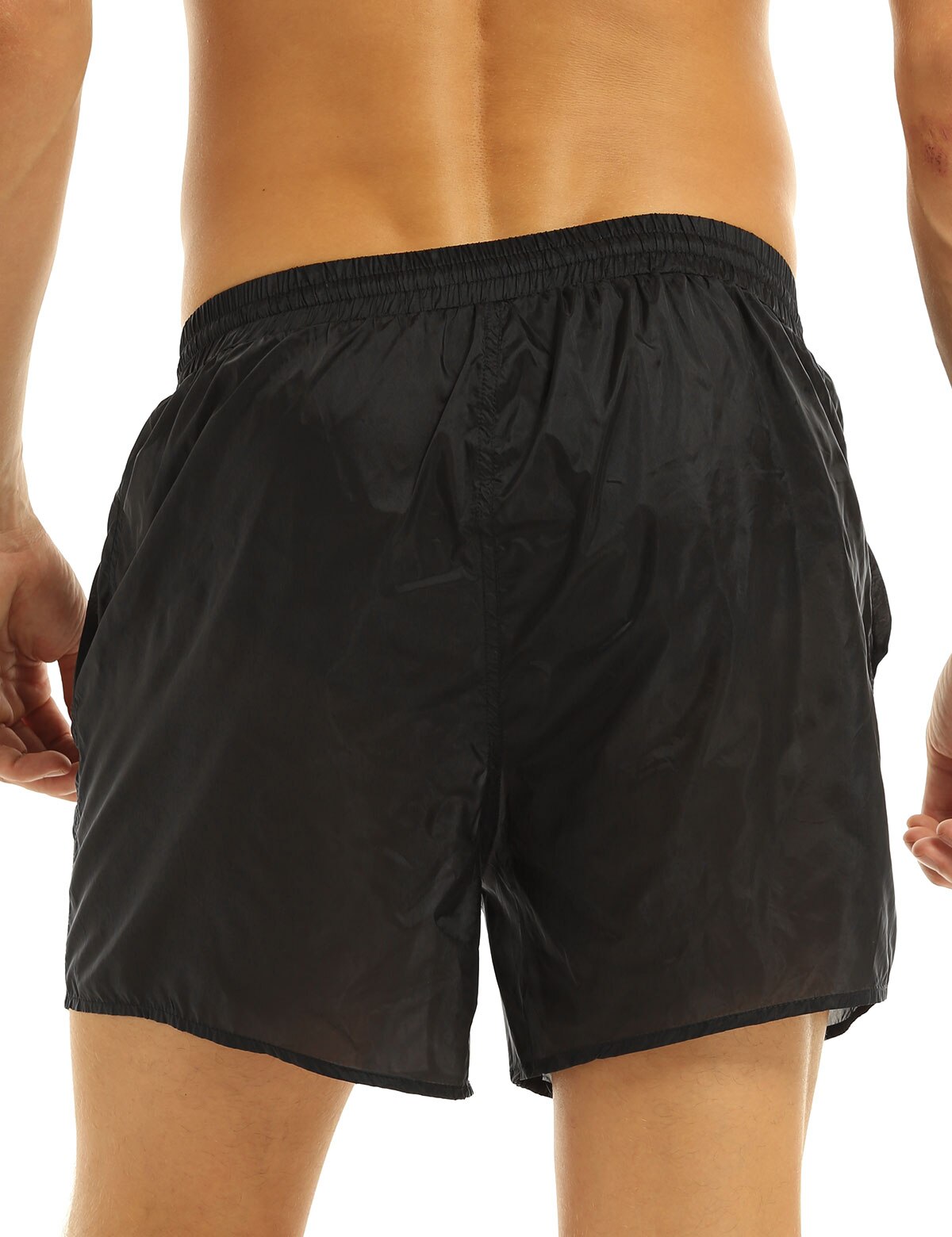 Transparent Swimwear Mens Swim Shorts Solid Drawstring Quick Dry Beach Shorts Man Swimming Trunks with Bulit-in Mesh Briefs. 