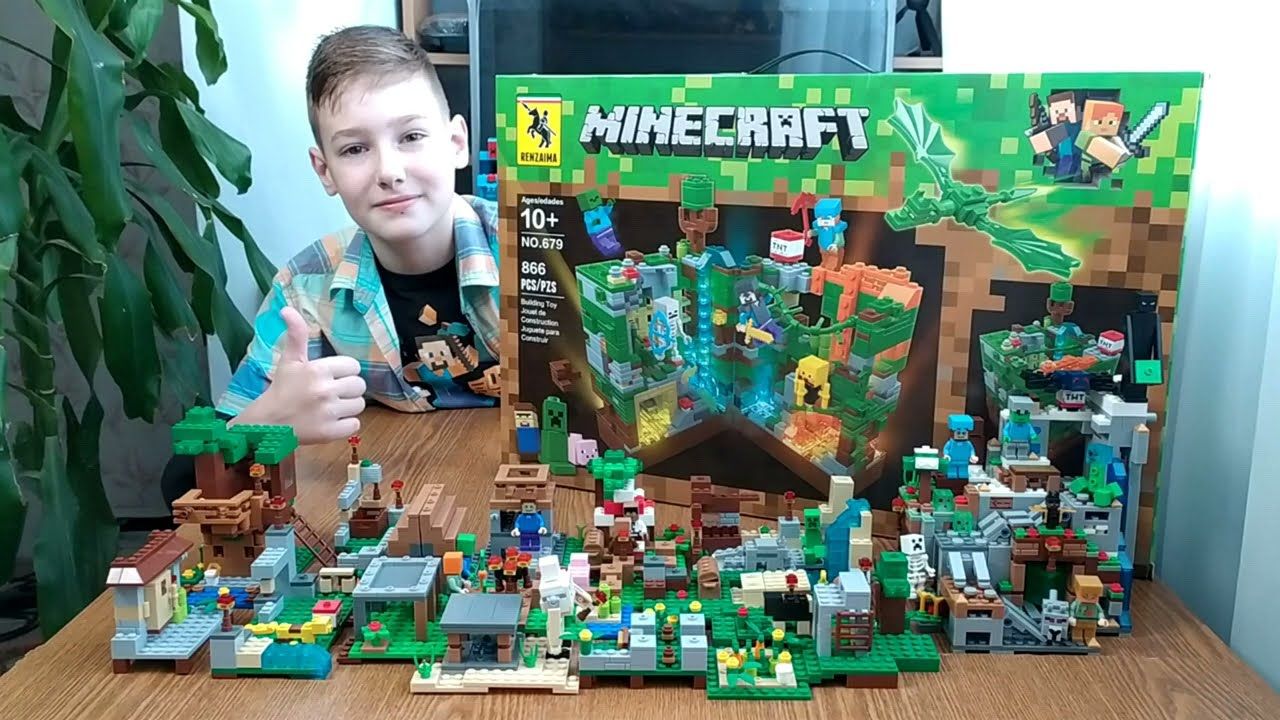 Minecraft LEGO Building Blocks with LED Light Brick Set Children's Lego Building Brick Toy Lava Cave With LED Light Glowing (866+pcs). 