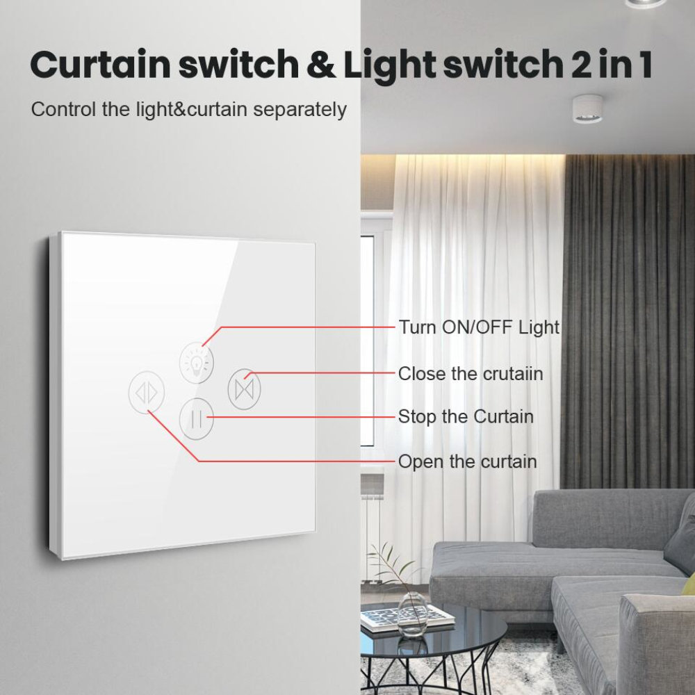 2 In 1 Tuya Smart Life WiFi Roller Shutter Curtain Light Switch For Electric Motorized Blinds Work For Alexa,Google Home,Alice. 
