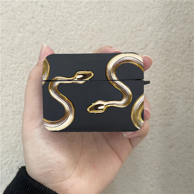 Ins Style Black Gold Snake Apple Case for AirPods Pro2 3 2 1 Pro Black Wireless Bluetooth Earphone Box Fashion Cover Funda. 
