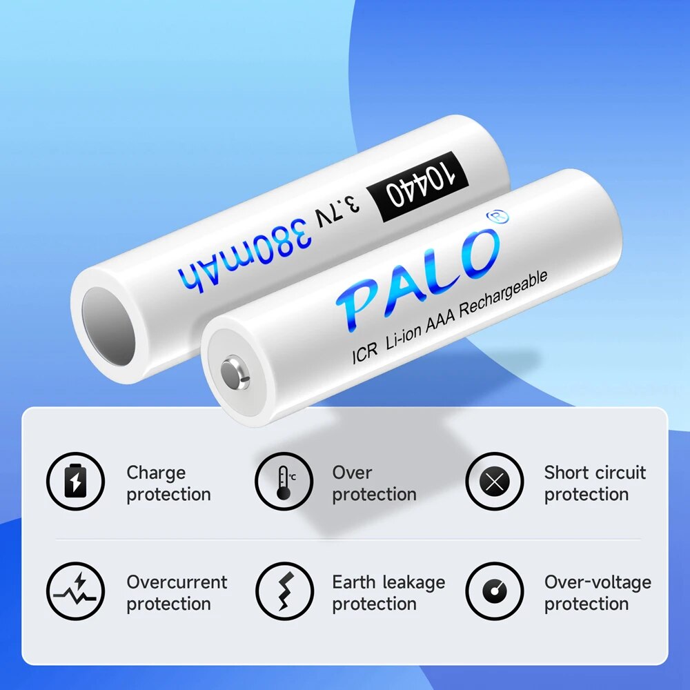 PALO 3.7V 10440 Rechargeable Li-Ion Battery 10440 AAA Lithium ion Batteries for Flashlight Mini Speaker Megaphone lights. 