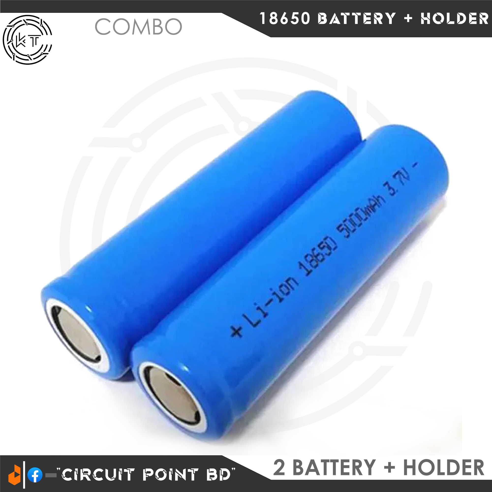 Li-ion Battery + Battery Holder Combo. 2 Pcs 18650 Rechargeable Lithium Battery (Total 7.4V) with 2X Battery Holder Case.. 