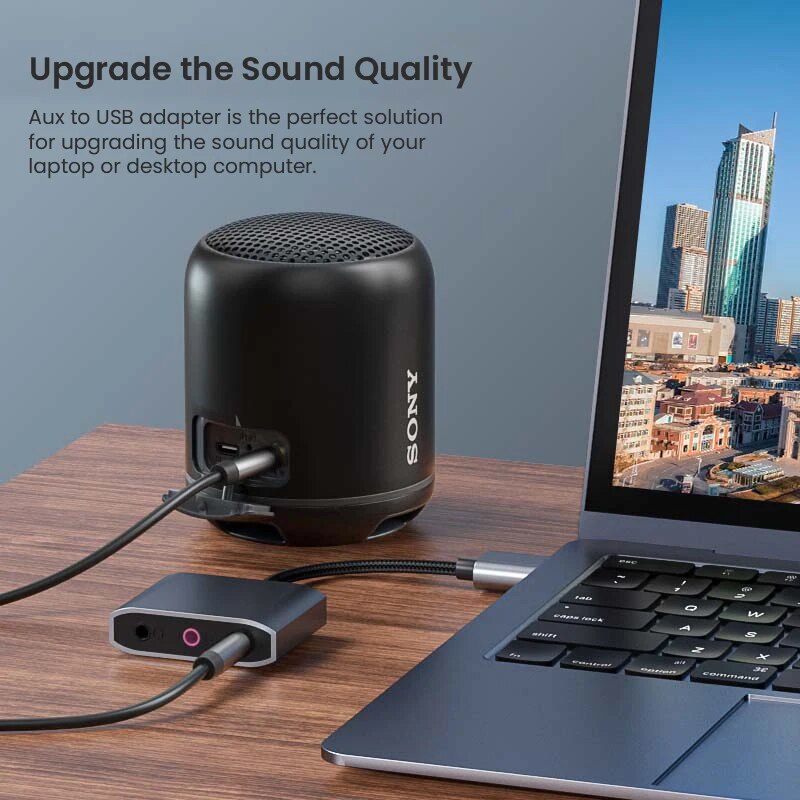 USB to Audio Jack Sound Card Adapter with Dual TRS 3-Pole 3.5mm Headphone and Microphone USB to Aux 3.5mm External Audio Convert. 
