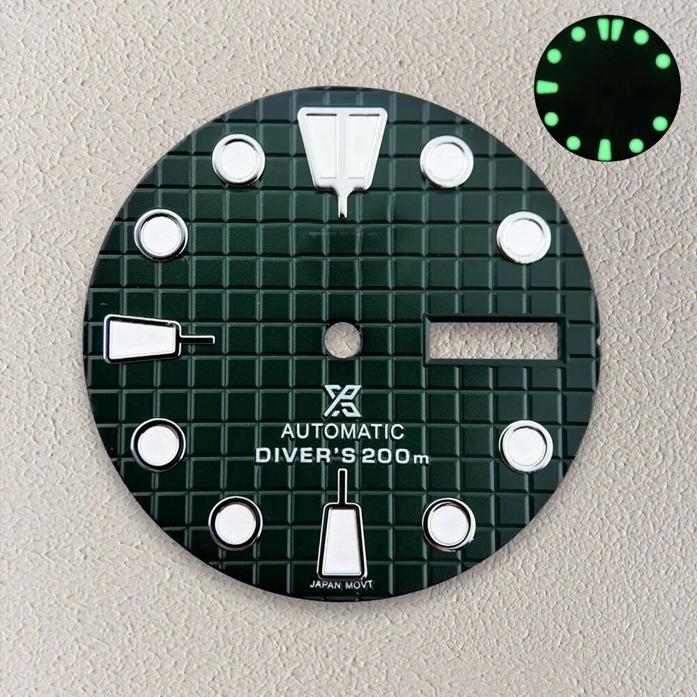 28.5mm S Logo Waffle Pattern Dial Suitable For Japanese NH36 Movement Green Luminous Watches Accessories Modification. 