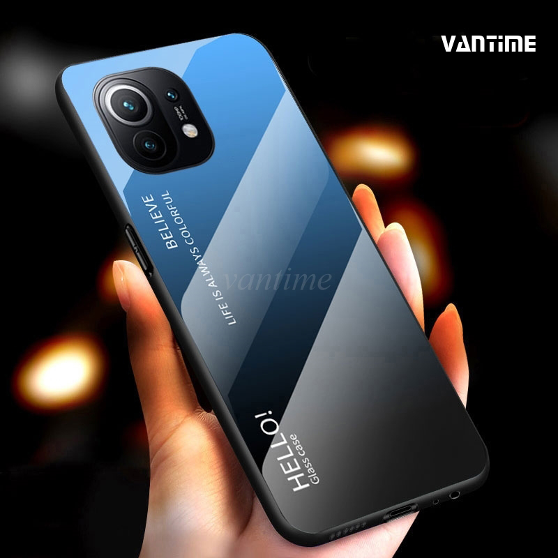 Vantime สำหรับ Xiaomi Mi 11 Lite Case gradient Phone back Hard Glass COVER