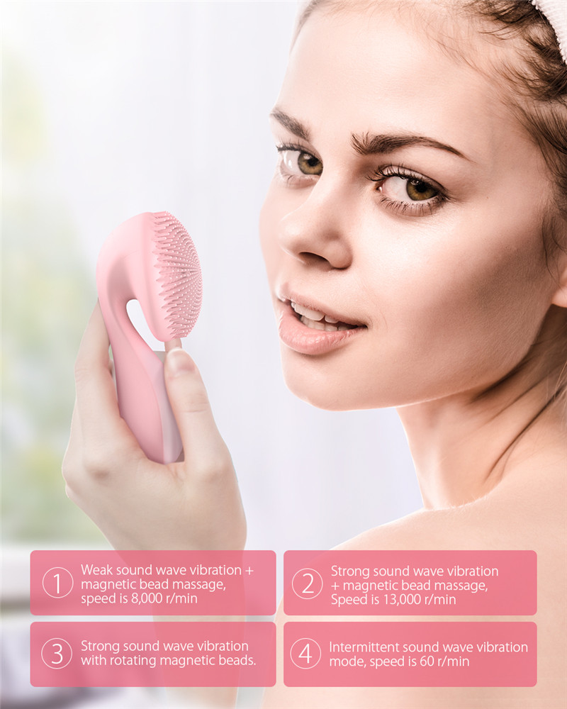 DIGOO SJ01 Silicone Ultrasonic Facial Cleansing Brush Face Body Cleanser 4 Function Modes with Rotating Magnetic Beads Skin Rejuvenation Deep Cleaning. 