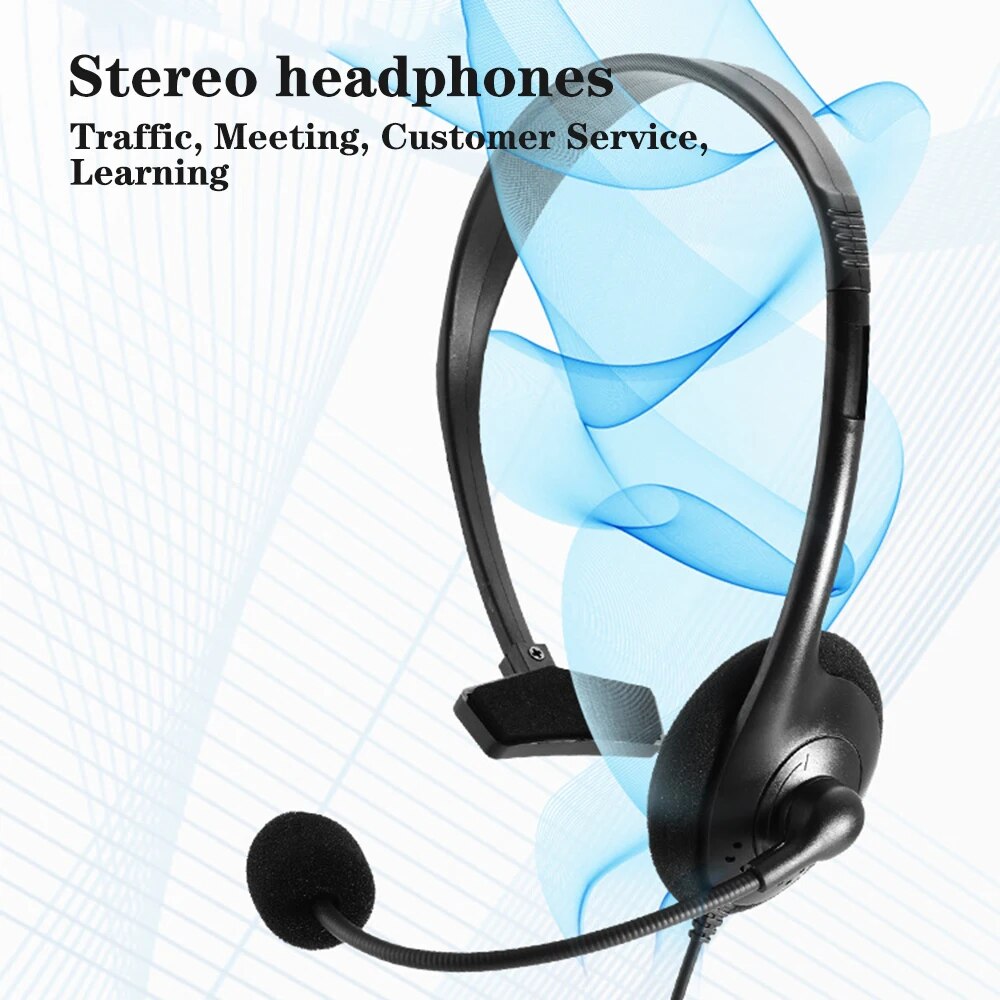Call Center Wired Headset With Noise Canceling Mic One-Ear Telephone Clear Call Single Sided Headphones For PC Computer Laptop. 
