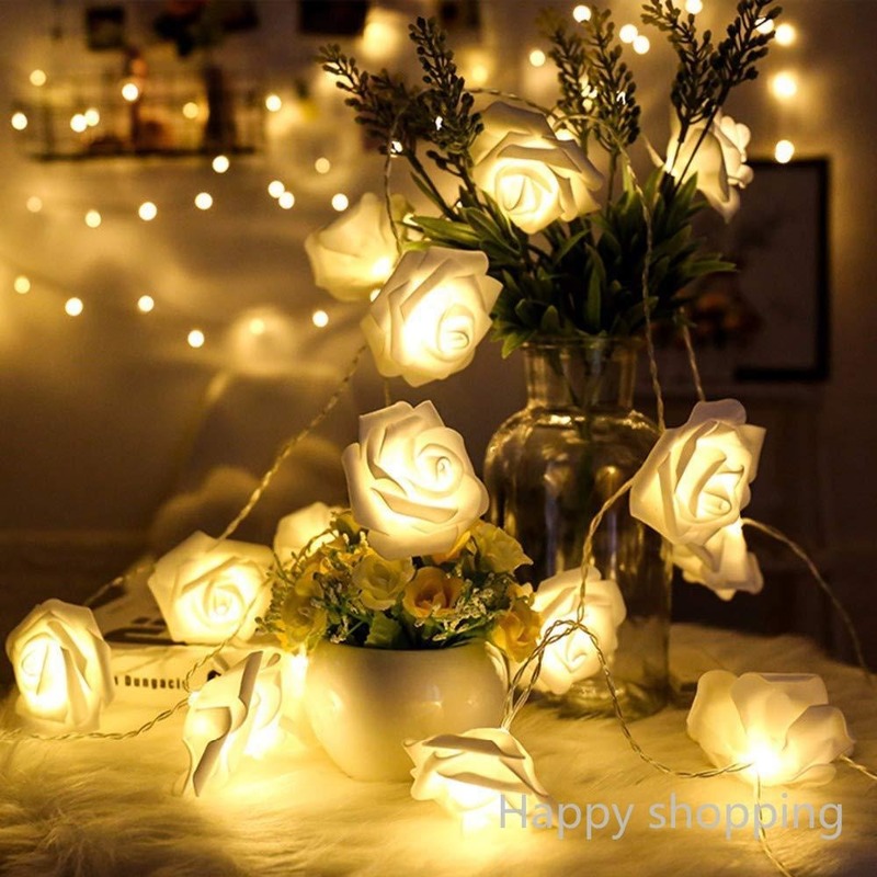 white rose string lights