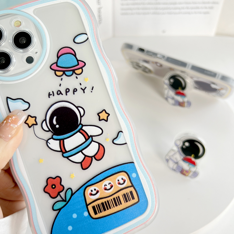 Jizetin for Samsung J7 Prime Back Cover + Free Pop Socket Astronaut Soft Wavy Shape TPU Phone Case For Girls Boys. 