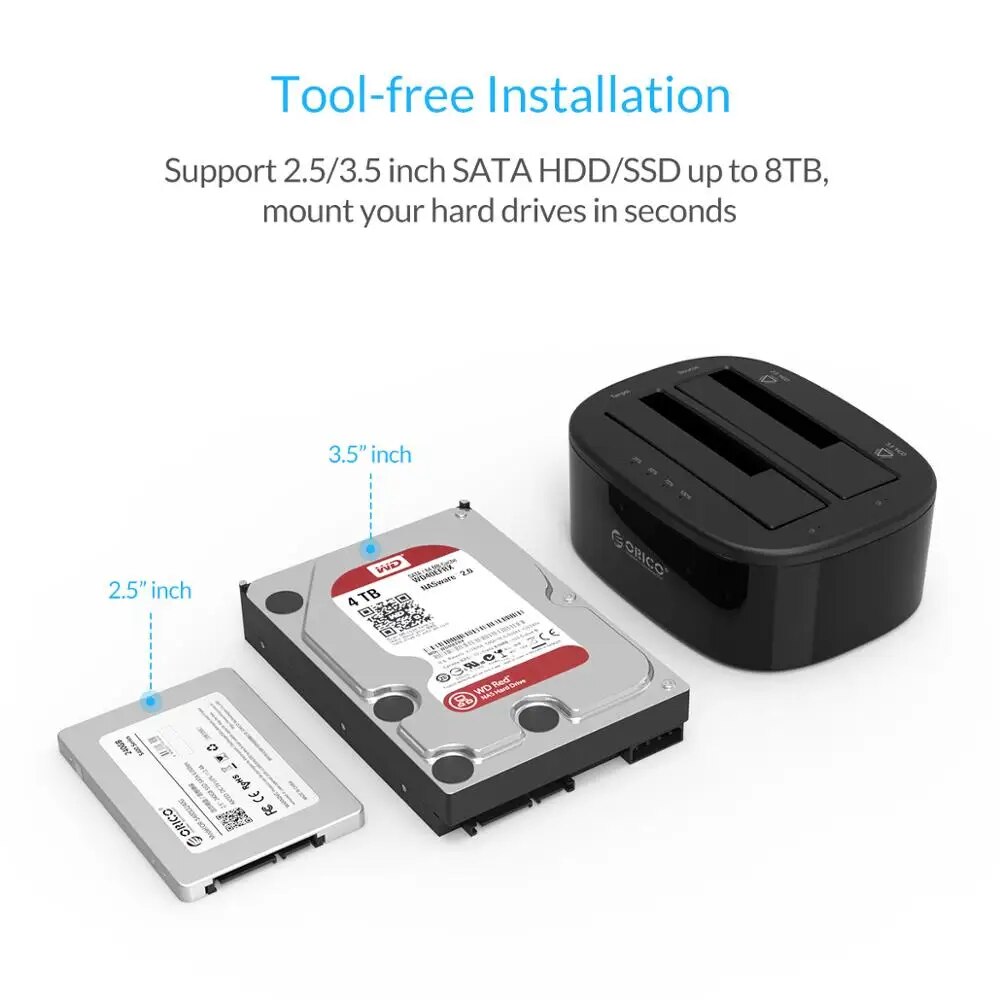 ORICO Clone Docking Station 2.5 3.5 Dual Bay SATA To USB 3.0 HDD Enclosure Tool Free Duplicator HDD Case 24TB for Windows Mac OS. 