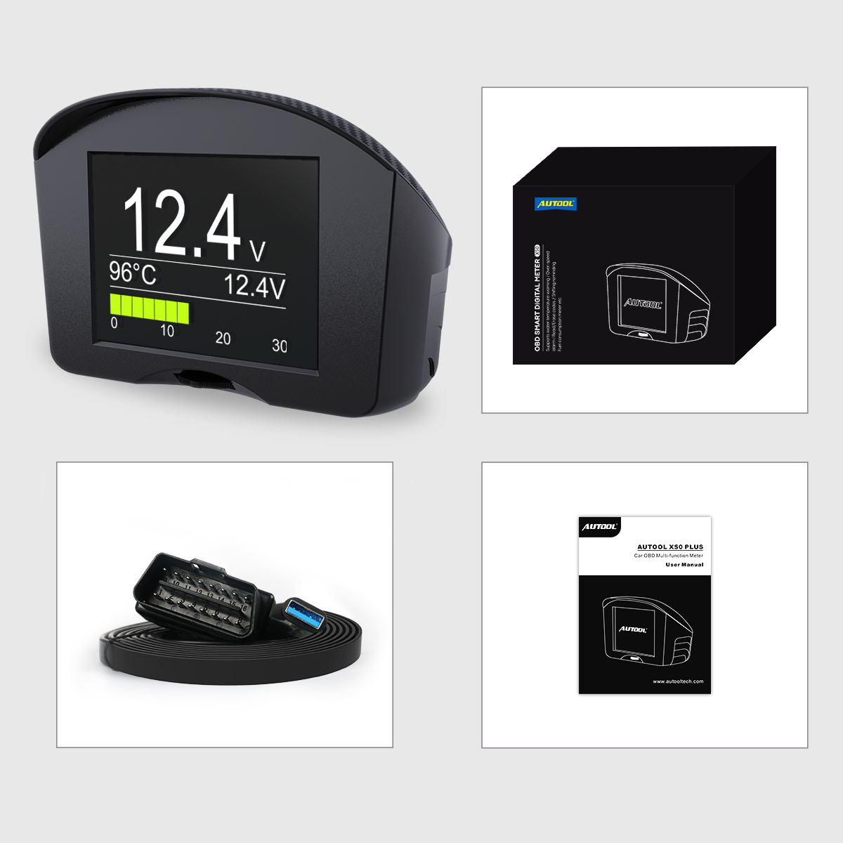 AUTOOL X50Plus Car OBD II HUD Meter Digital Water Temperature Monitor Fault Detection Fuel Pressure Display Speedmeter Voltmeter. 