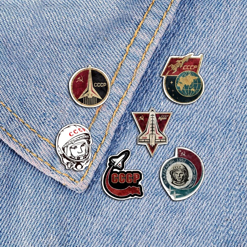 USSR CCCP Russian Yuri Alekseyevich Gagarin Badge Brooch Communist Comrade Vintage Jewelry Soviet Acrylic Pin Communist Party. 