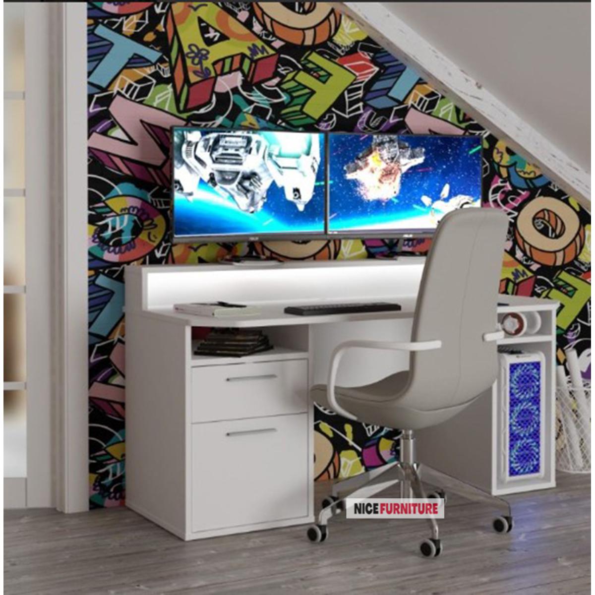Nice Furniture White Workstation Desk in Power Z Gaming Desk  / Computer table with Locker drawer / Laptop Desk / Multipurpose Home Office Computer Desk / Study Table Writing Desk. 