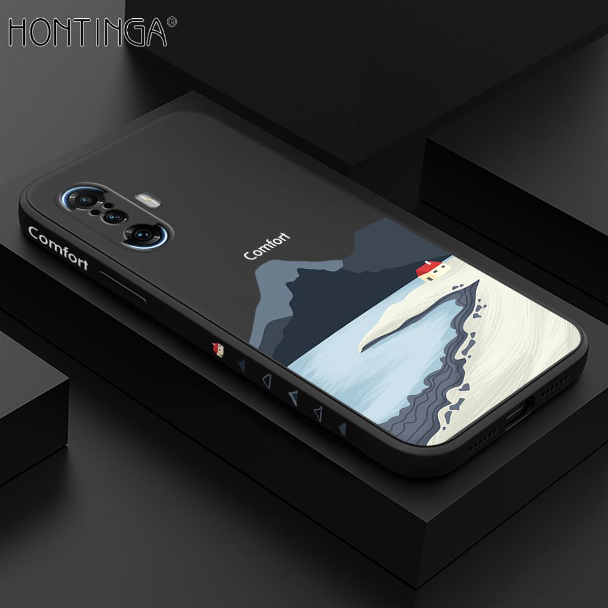 Hontinga for Xiaomi Redmi K40 Gaming Case Side Design New Mount Back Cover Soft Square Edge Pattern Liquid Silicone Trend Phone Cases