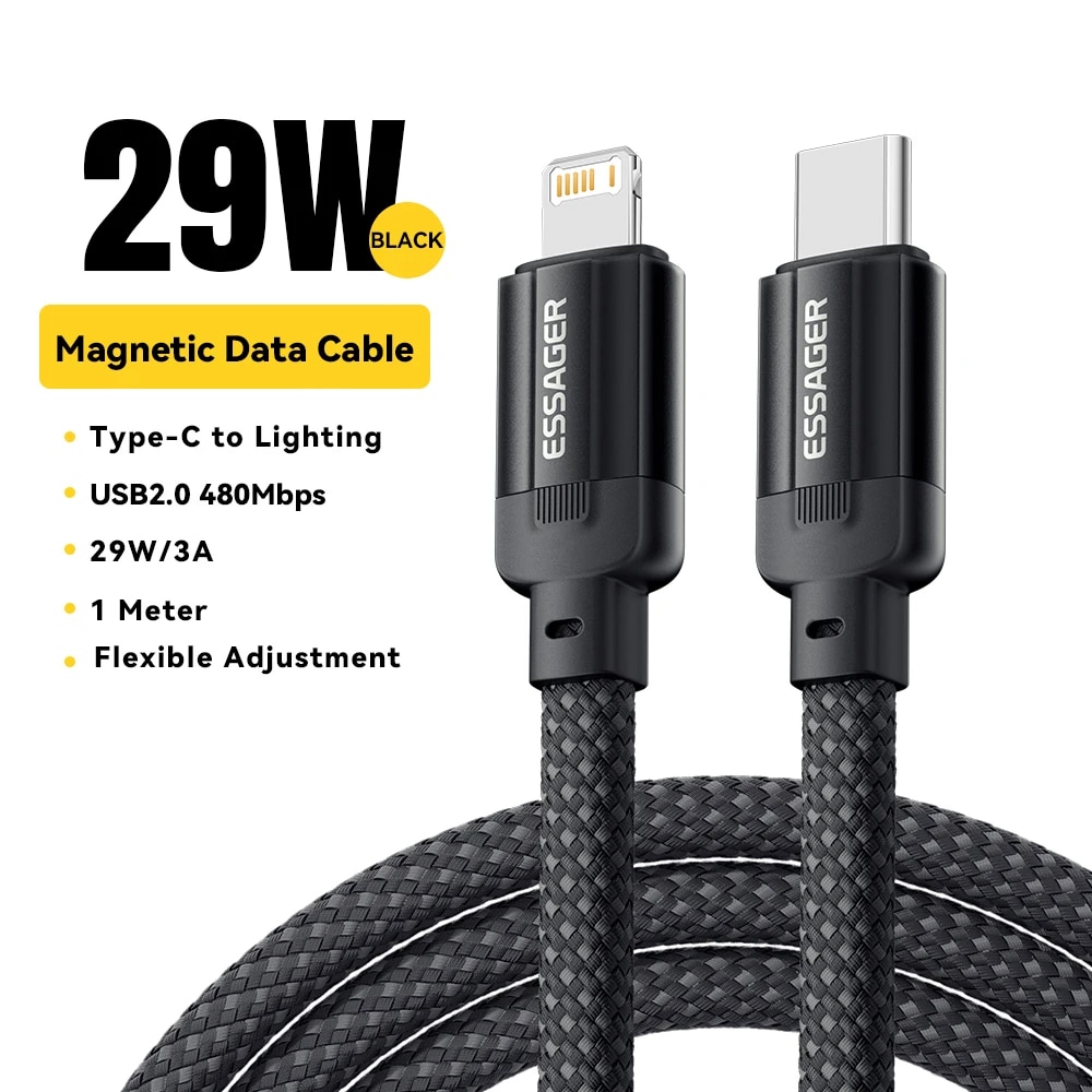 Essager 29W Magnetic Cable USB C to Lightning 3A Fast Charging Tangle-Free Magnetic Charger Cord for Airpod iPhone 14 13 12 pro. 
