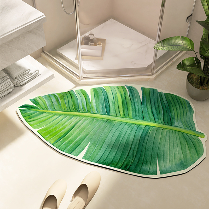 Green plants, leaves, diatom mud, absorbent water, non-slip floor mats, bathroom quick-drying mats, indoor mats, dirt-resistant, easy to take care of, door mats in stock