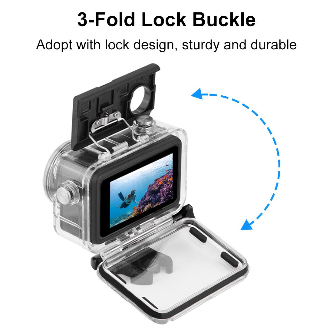 NEW- For DJI Osmo Action 5 Pro / 3 / 4 PULUZ 60m Underwater Waterproof Housing Diving Case with Cold Shoe & Buckle Basic Mount & Screw. 