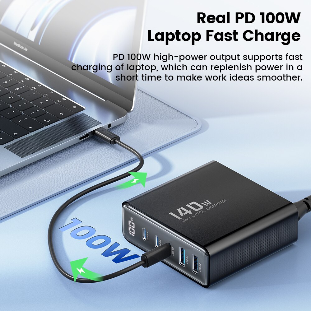 Toocki 140W GaN USB Charger 5in1 Desktop Fast Charge USB Type C Charger LED Display Charger For iPhone Xiaomi Smartphone Laptop. 