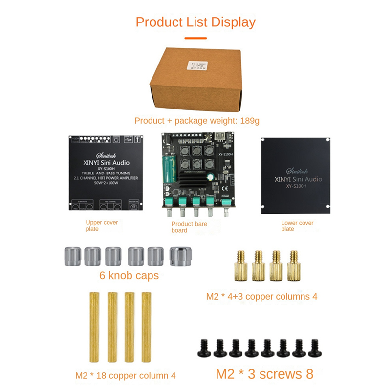 XY-S100H 2.1 Channel Bluetooth Amplifier Board TPA3116D2 50Wx2+100W High-Power BT5.0 Audio Module DC5-26V. 