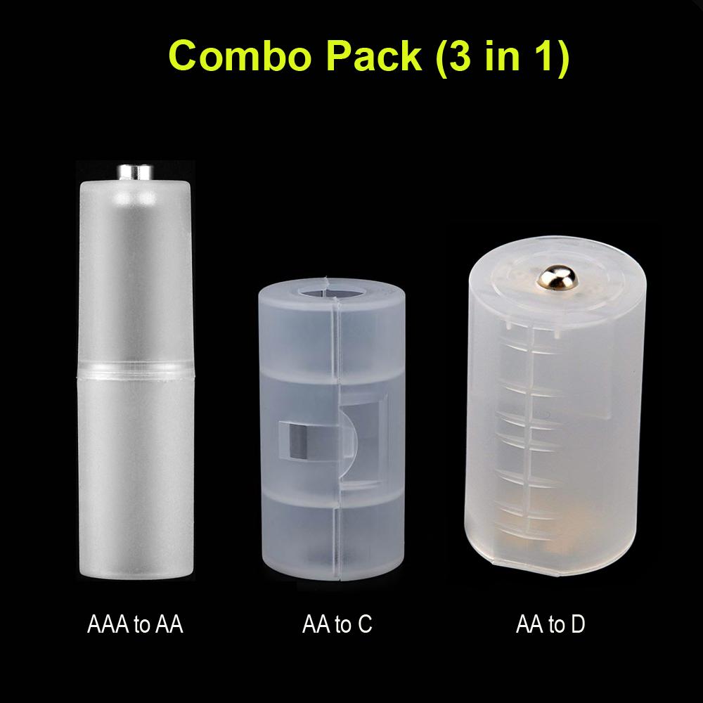 Combo Pack: AAA to AA, AA to C, AA to D Size Battery Converter Case. 