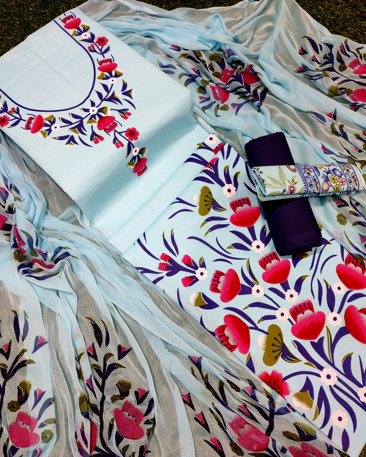 Joypuri Cotton Unstitched Screen Print 3-Piece Set for Women  All-Season  Fashion