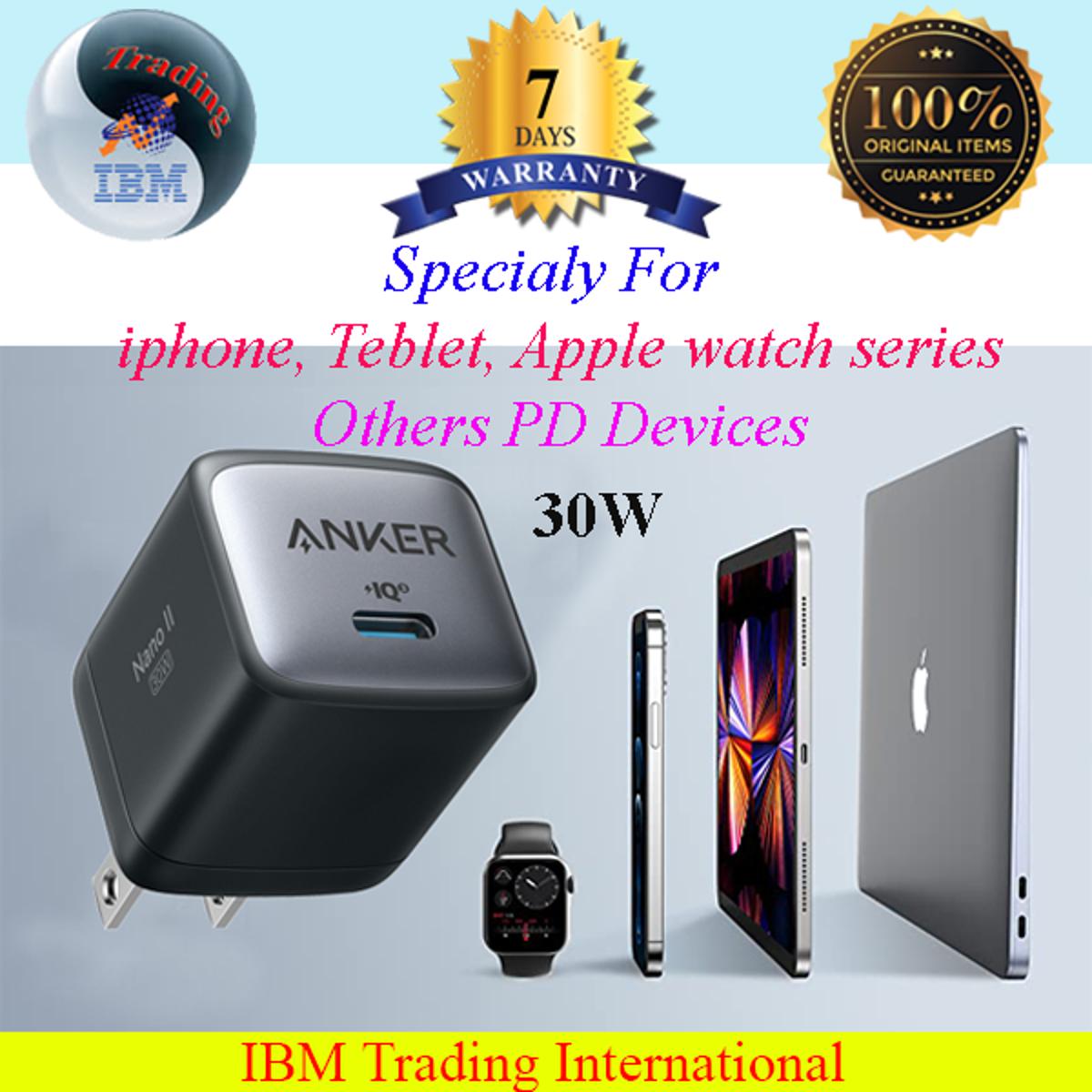 Anker Nano II 30W USB-C GaN II PPS Fast Compact Foldable Charger for iPhone 8 and later, Samsung Note10 and later, S9 and later, Google Pixel 3 and later, Sony XZ3, Sony Xperia 1, Nintendo Switch, Apple Watch, AirPods, and Anker magnetic wireless charger