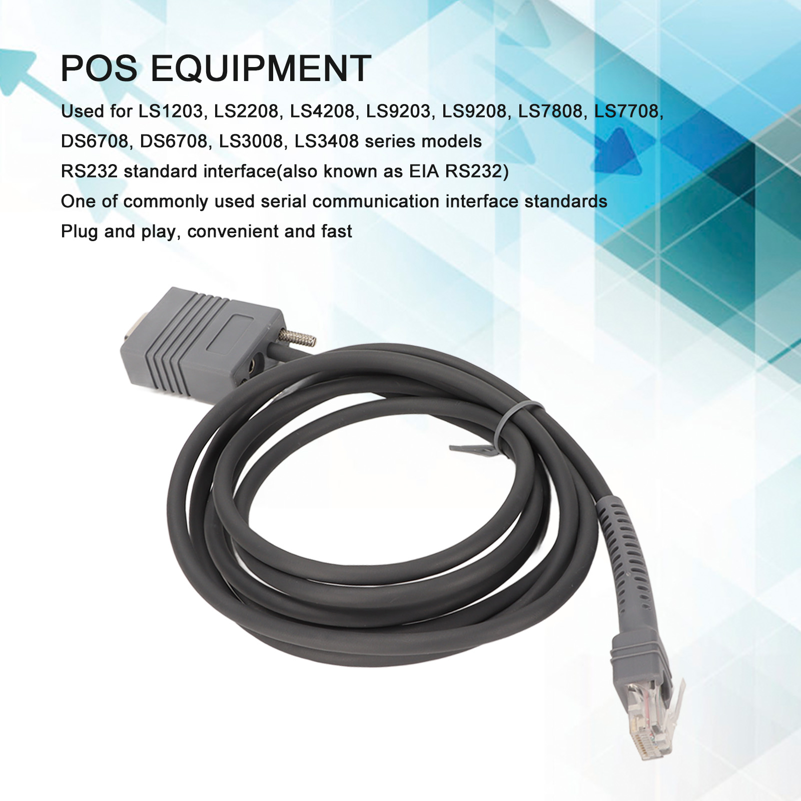 RS232 Serial Cable RJ45 Barcode Scanner For LS1203 LS4208 LS2208AP. 