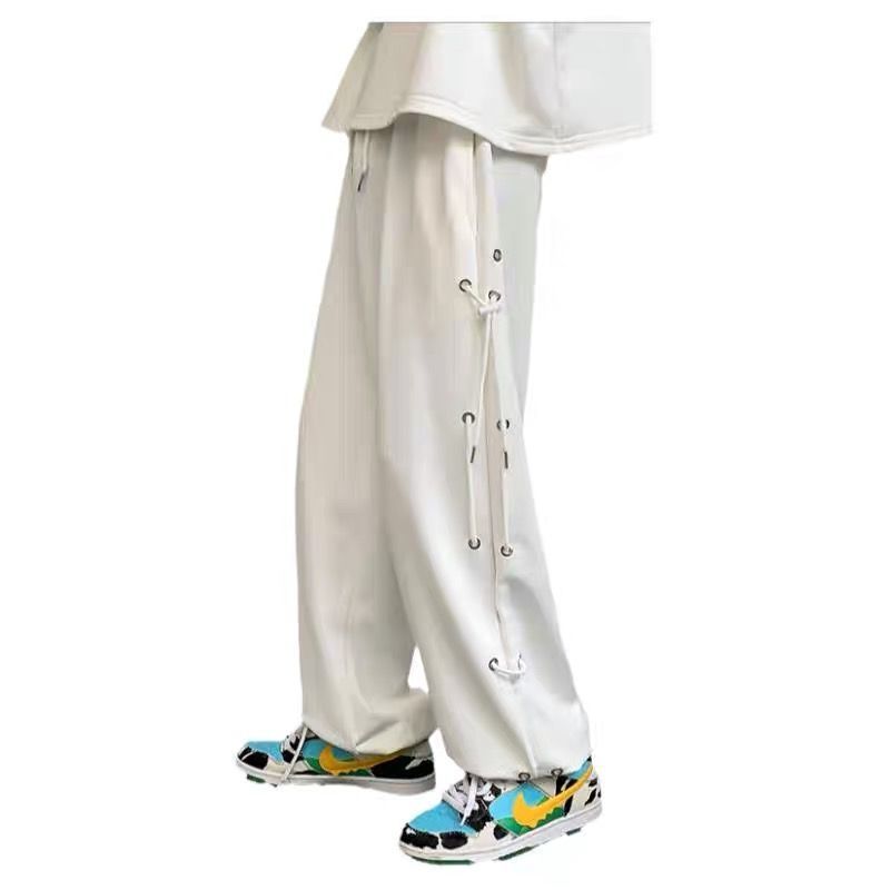 Japanese Style Drawstring Design Sense Niche Ruan Shuai Boys Pants Hong Kong Style High Street Summer White Casual Pants. 