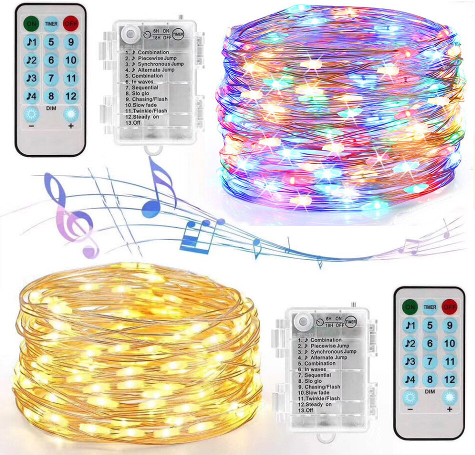 YOZATIA 50/100LEDs 32.8ft Christmas Decorative LED tring Lights ound Activated Music 12 Modes Waterproof ilver Wire Multicolor USB Powered Fairy Lights with Remote Control for Home Party Birthday Wedding Decor. 