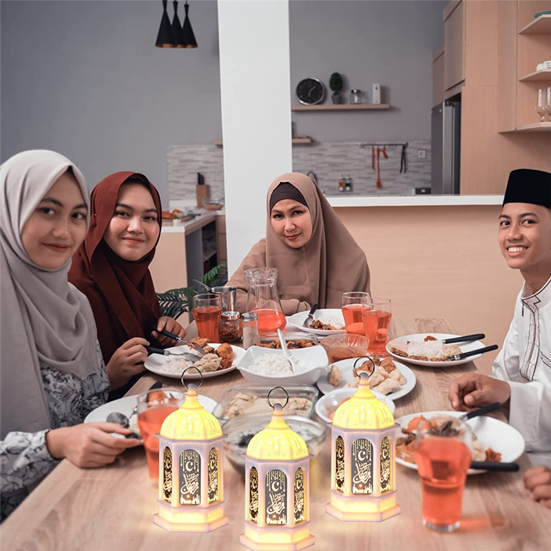 6PCS LED Eid Mubarak Lantern Moon Star Lights Moroccan Style Hanging Lantern White. 