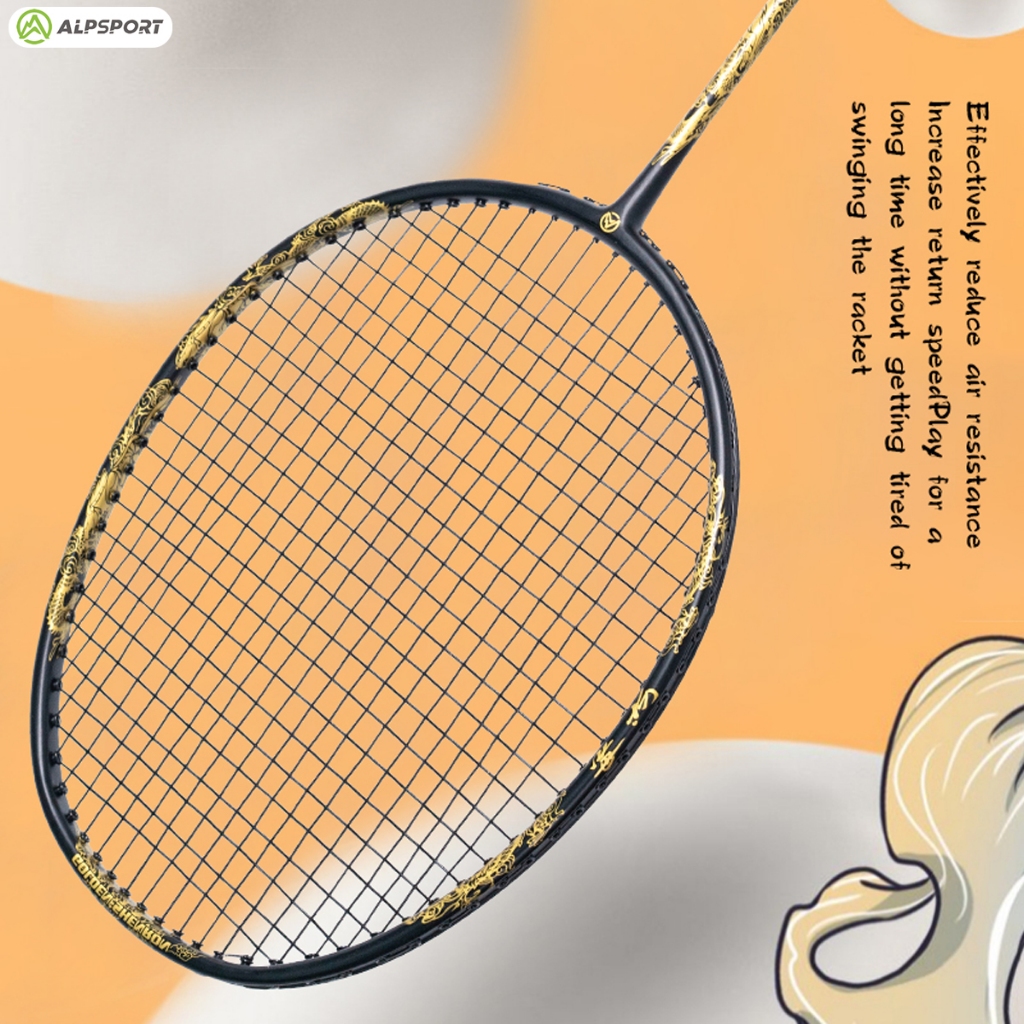 ALP-SPORT ALP DRAGON SL Carbon Fiber Badminton Racket 4U | Dragon Embossing Design | 26lbs Pre-Strung | Head Heavy for Aggressive Play | 3-Year Durability Guarantee. 