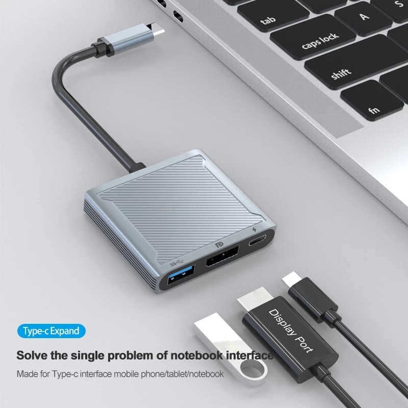 8K 60Hz DP 3 in 1 Hub Adapter USB C to Displayport 4K@120 Type C PD 100W Charge Extender Display Port HUB For MacBook Air Pro. 