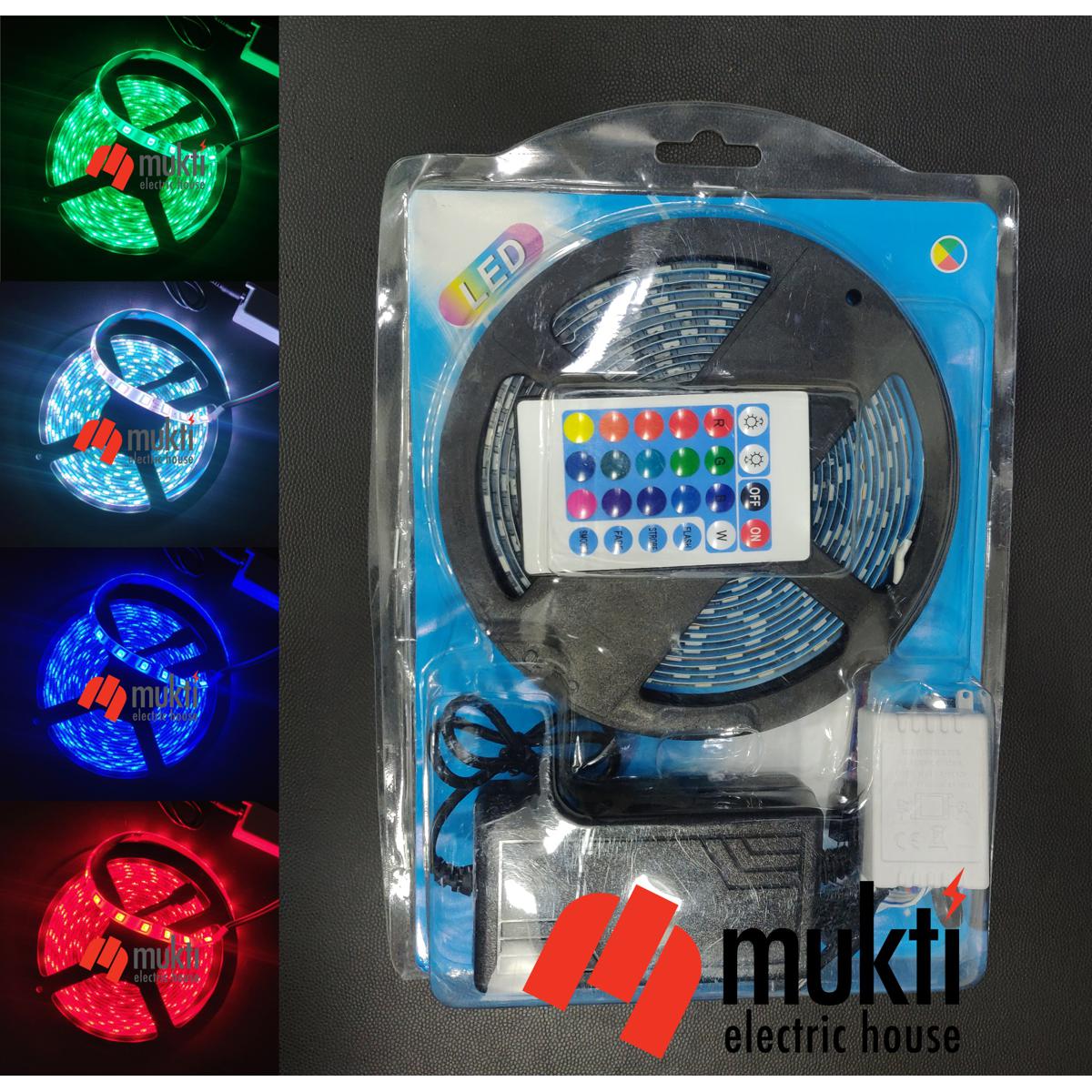 RGB LED Strip Light 16 Colors 5 Meters with Remote Control Adapter Blue Green Red White