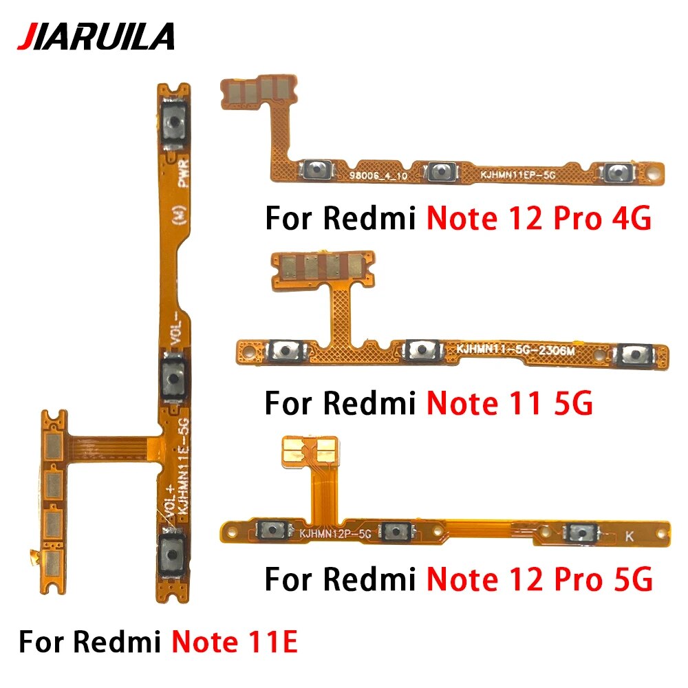 50Pcs，Original Power on/off Volume Key Button Flex Cable Ribbon For Xiaomi Redmi Note 10 12 Pro 5G Note 11 Pro Plus11s 11T 11E. 