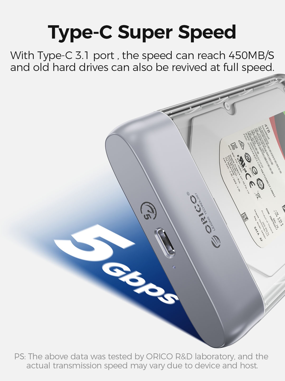 ORICO TX25C3-GY 2.5 inch Type-C Transparent Enclosure. 